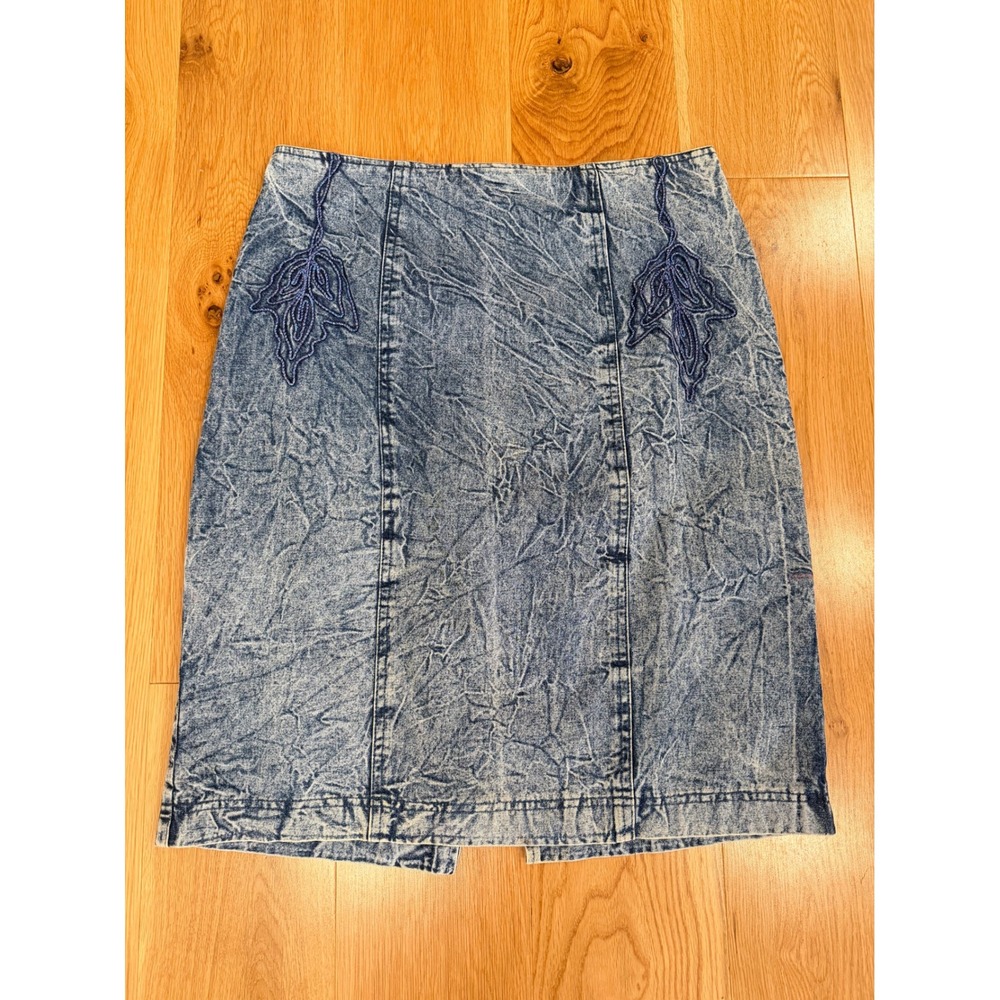 Vtg 80s Erma Moda Acid-Wash Ebmroidered Pencil Skirt - Sz IT 50 / US 14